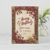Victoriaanse Kerst met Rode Bessen Feestdagenkaart (Staand voorkant)