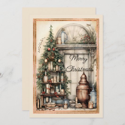 Victoriaanse Kerstboom met Huiselijke Inrichting Feestdagenkaart (Voorkant / Achterkant)