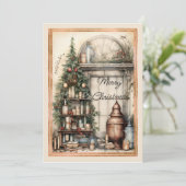 Victoriaanse Kerstboom met Huiselijke Inrichting Feestdagenkaart (Staand voorkant)