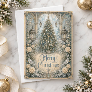 Victoriaanse Kerstboom Vintagr Bloemig Feestdagenkaart