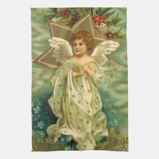 Victoriaanse Kerstengel met Vintage Gouden Ster Theedoek (Verticaal)