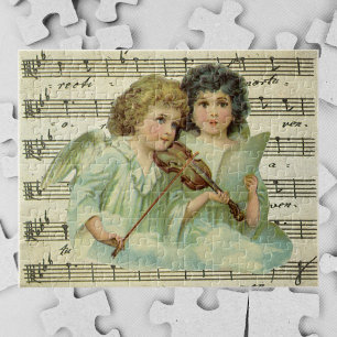 Victoriaanse Kerstengelen Viool en Bladmuziek Legpuzzel
