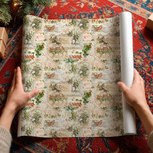 Victoriaanse kerstkaartcollage cadeaupapier