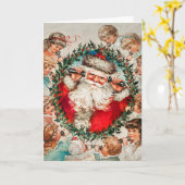 Victoriaanse Kerstman aan de telefoon met kinderen Kaart (Gele Bloem)