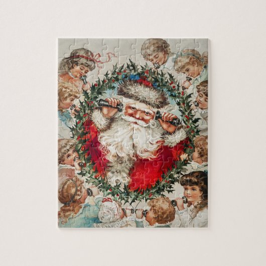 Victoriaanse Kerstman aan de telefoon met kinderen Legpuzzel (Verticaal)