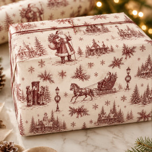 Victoriaanse Kerstman Dorps Toile Vintage Kerstmis Cadeaupapier