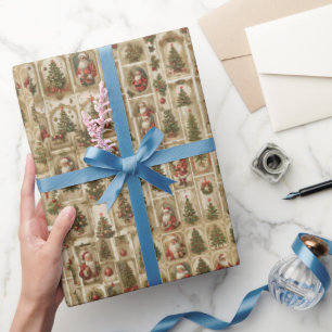 Victoriaanse Kerstman Ephemera Ontwerp Kerst Colla Cadeaupapier