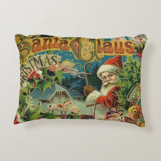 Victoriaanse Kerstman Kerst Collage Antiek Accent Kussen (Achterkant)