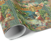 Victoriaanse Kerstman Kerst Collage Antiek Cadeaupapier (Rol Hoek)