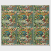 Victoriaanse Kerstman Kerst Collage Antiek Cadeaupapier (Vlak)
