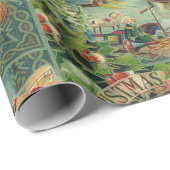 Victoriaanse Kerstman Kerst Collage Antiek Cadeaupapier (Rol Hoek)