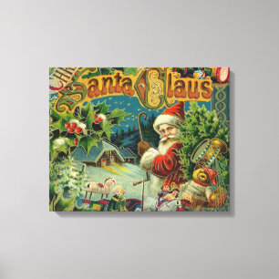 Victoriaanse Kerstman Kerst Collage Antiek Canvas Afdruk