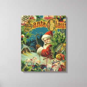 Victoriaanse Kerstman Kerst Collage Antiek Canvas Afdruk