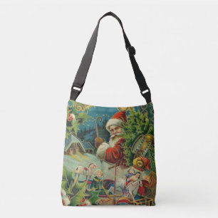 Victoriaanse Kerstman Kerst Collage Antiek Crossbody Tas