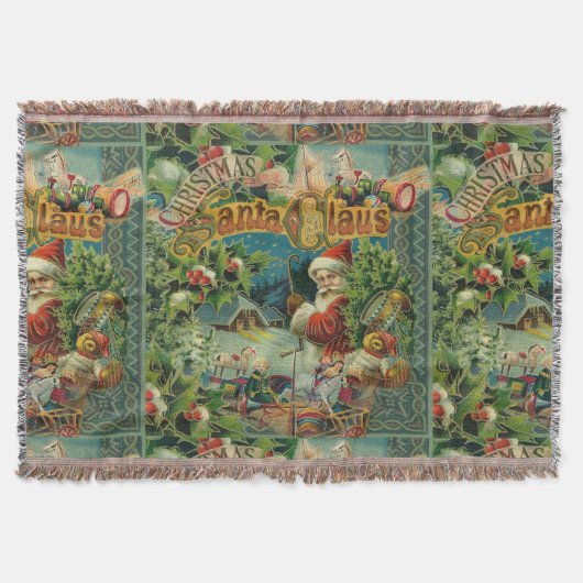Victoriaanse Kerstman Kerst Collage Antiek Deken (Voorkant)