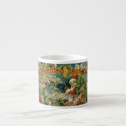 Victoriaanse Kerstman Kerst Collage Antiek Espresso Kop (Voorkant)
