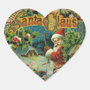 Victoriaanse Kerstman Kerst Collage Antiek Hart Sticker
