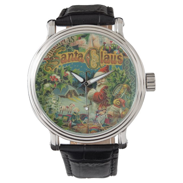 Victoriaanse Kerstman Kerst Collage Antiek Horloge (Voorkant)