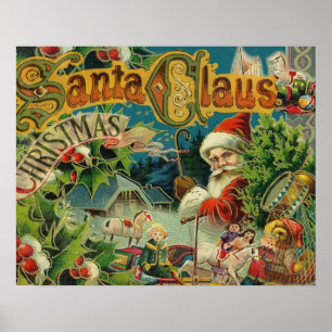 Victoriaanse Kerstman Kerst Collage Antiek Poster