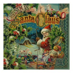 Victoriaanse Kerstman Kerst Collage Antiek Poster