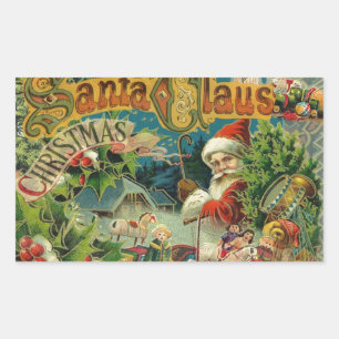 Victoriaanse Kerstman Kerst Collage Antiek Rechthoekige Sticker