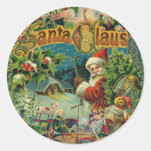 Victoriaanse Kerstman Kerst Collage Antiek Ronde Sticker