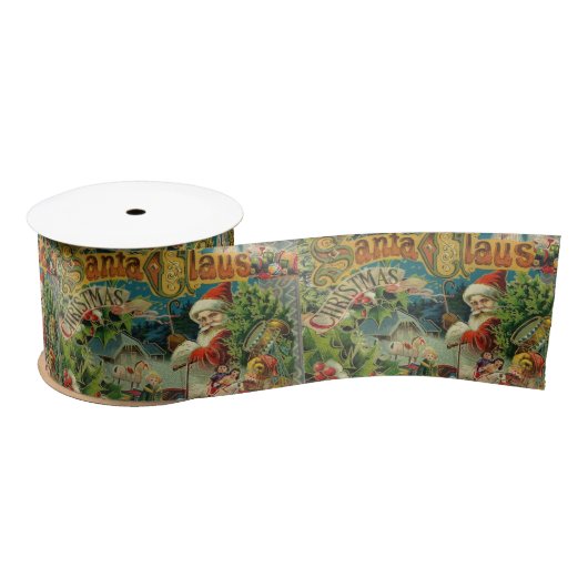 Victoriaanse Kerstman Kerst Collage Antiek Satijnen Lint (Spoel)