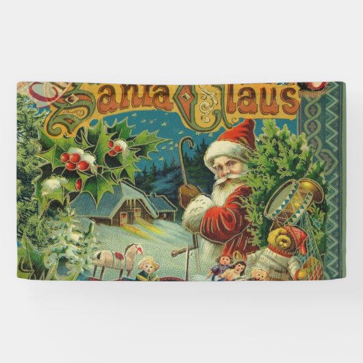 Victoriaanse Kerstman Kerst Collage Antiek Spandoek (Horizontaal)