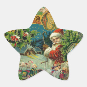 Victoriaanse Kerstman Kerst Collage Antiek Ster Sticker