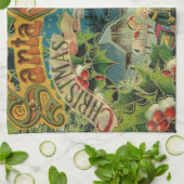 Victoriaanse Kerstman Kerst Collage Antiek Theedoek (Gevouwen)