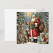 Victoriaanse Kerstman met cadeau en bosdieren Feestdagenkaart (Voorkant / Achterkant)