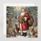 Victoriaanse Kerstman met Geschenk en Bosdieren  Feestdagenkaart (Voorkant / Achterkant)