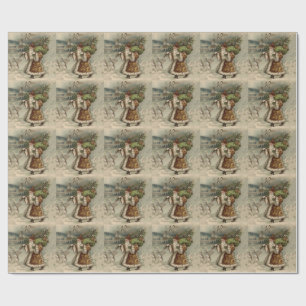 Victoriaanse Kerstman met kerstboom Cadeaupapier