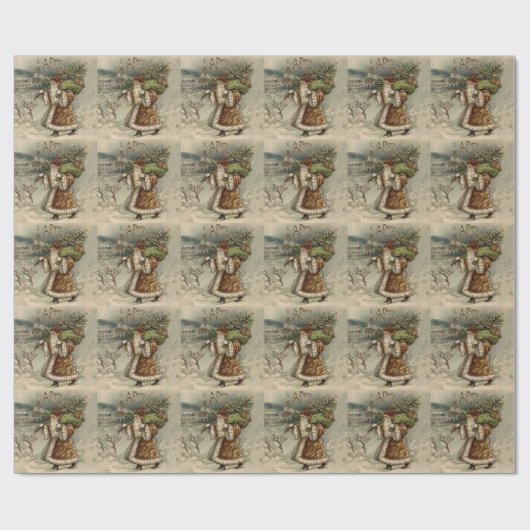 Victoriaanse Kerstman met kerstboom Cadeaupapier (Vlak)