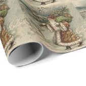 Victoriaanse Kerstman met kerstboom Cadeaupapier (Rol Hoek)