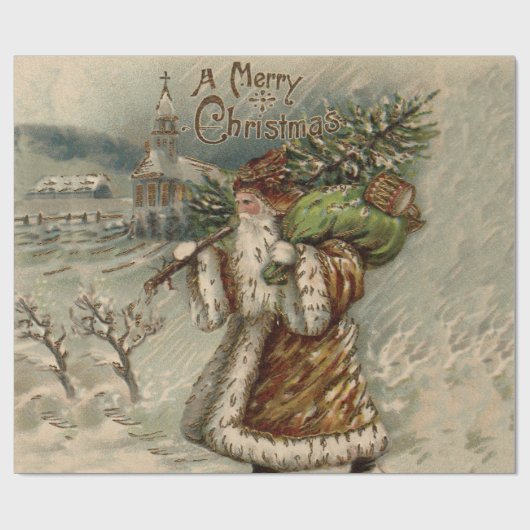 Victoriaanse Kerstman met kerstboom Cadeaupapier (Vlak)