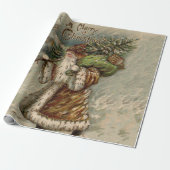 Victoriaanse Kerstman met kerstboom Cadeaupapier (Uitgerold)