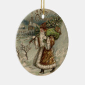 Victoriaanse Kerstman met kerstboom Keramisch Ornament (Rechts)