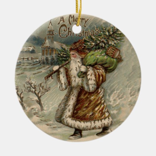 Victoriaanse Kerstman met kerstboom Keramisch Ornament (Voorkant)