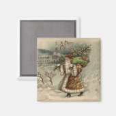 Victoriaanse Kerstman met kerstboom Magneet (Voorkant / Achterkant)
