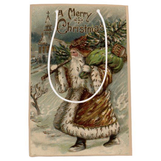 Victoriaanse Kerstman met kerstboom Medium Cadeauzakje (Voorkant)