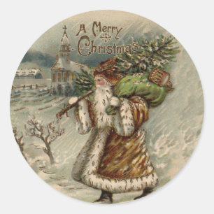 Victoriaanse Kerstman met kerstboom Ronde Sticker