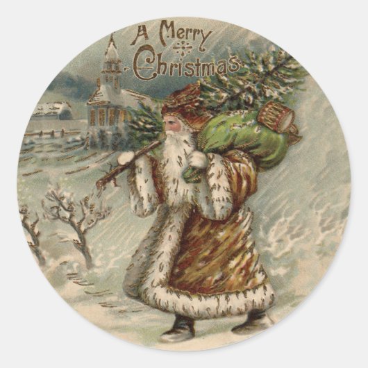 Victoriaanse Kerstman met kerstboom Ronde Sticker (Voorkant)