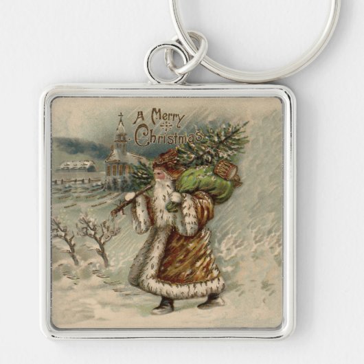 Victoriaanse Kerstman met kerstboom Sleutelhanger (Voorkant)