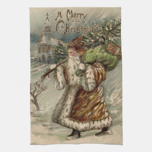 Victoriaanse Kerstman met kerstboom Theedoek (Verticaal)