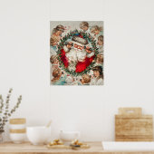 Victoriaanse Kerstman op de Telefoon met Kinderen Poster (Keuken)