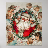 Victoriaanse Kerstman op de Telefoon met Kinderen Poster (Voorkant)