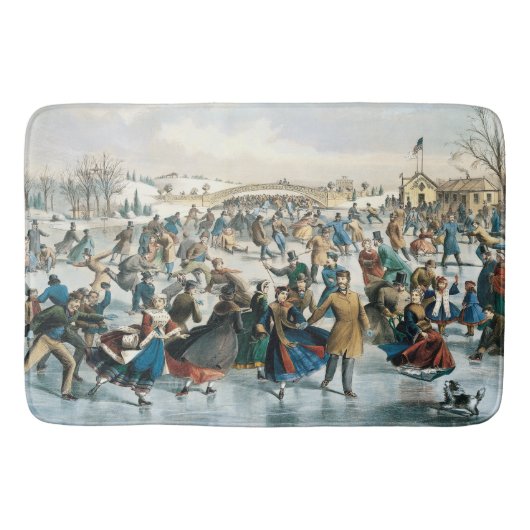 Victoriaanse Kerstmis Central Park Currier & Ives Badmat (Voorkant)