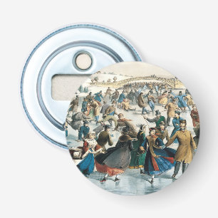Victoriaanse Kerstmis Central Park Currier & Ives Button Flesopener