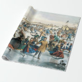 Victoriaanse Kerstmis Central Park Currier & Ives Cadeaupapier (Uitgerold)